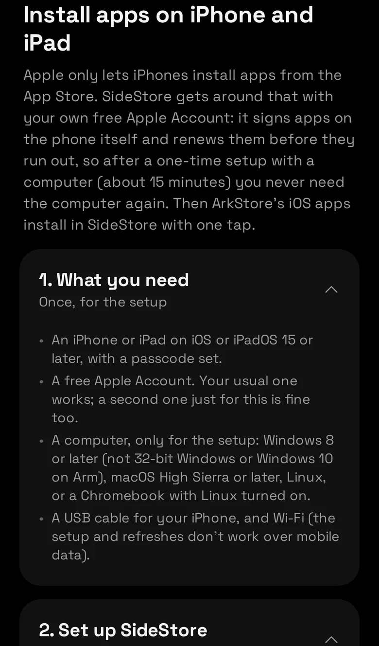 ArkStore step-by-step iPhone setup guide