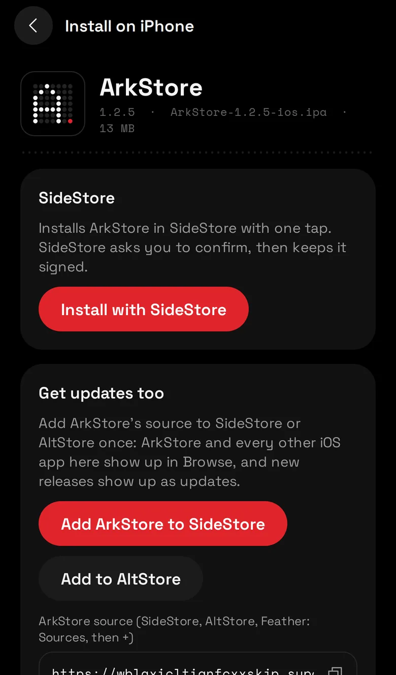 ArkStore installing an app through SideStore on iPhone