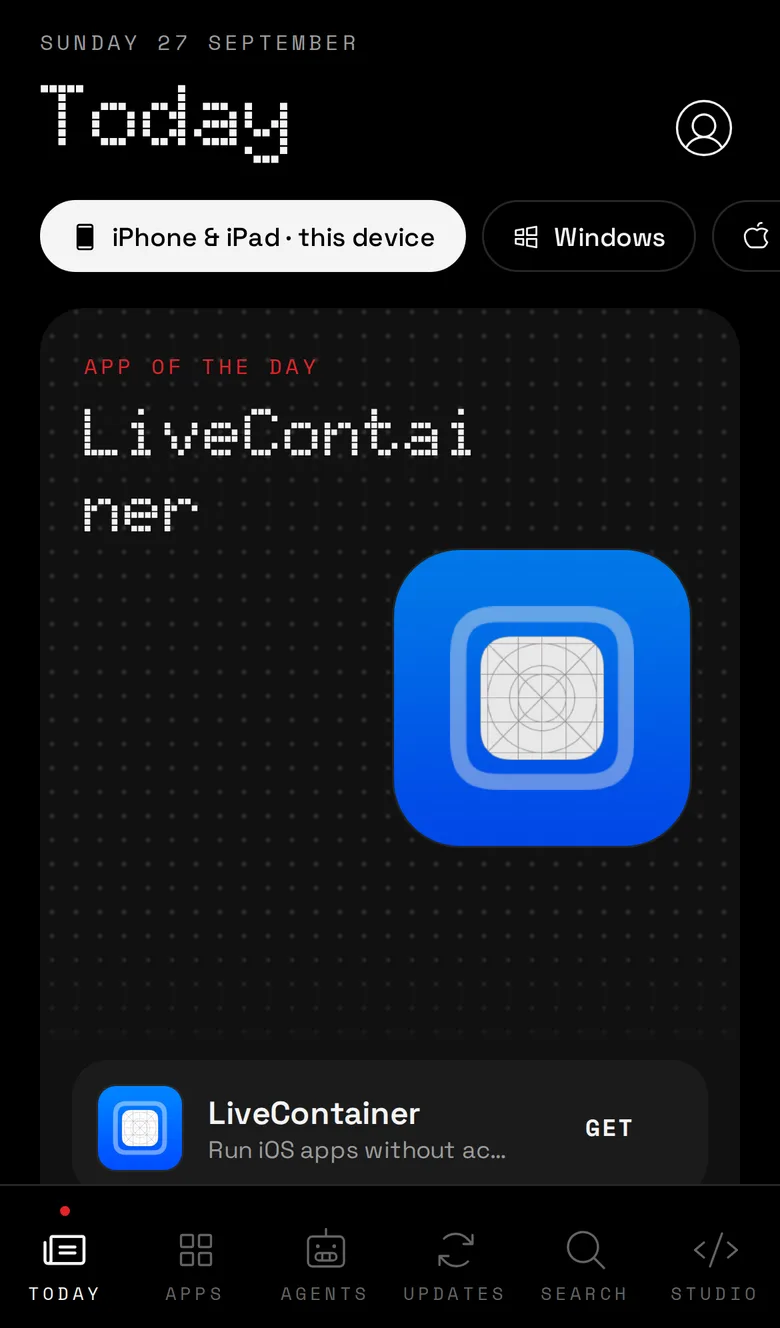ArkStore Today tab on iPhone, showing the app of the day